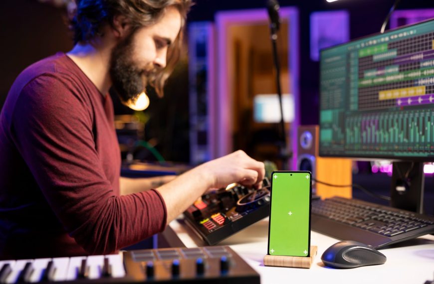 Producteur de musique testant une instru drill sur les haut-parleurs d’un téléphone.
